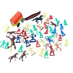 Vintage Plastic Cowboys and Indians Figures Lot of 45+ Mixed Colors 1970s